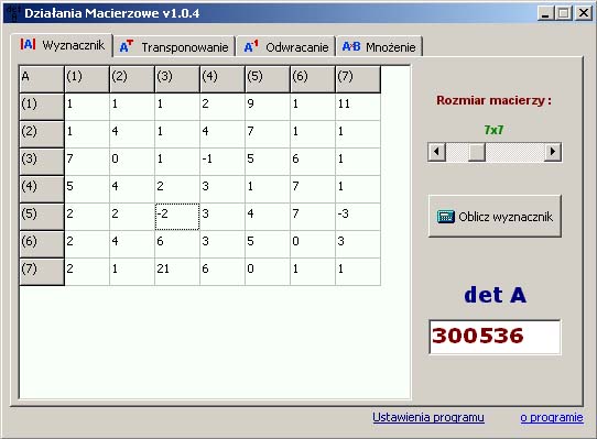 Działania macierzowe 1.1.0