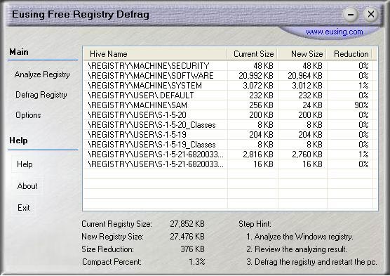 Eusing Free Registry Defrag 2.3