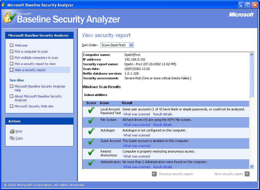 Microsoft Baseline Security Analyzer 2.3