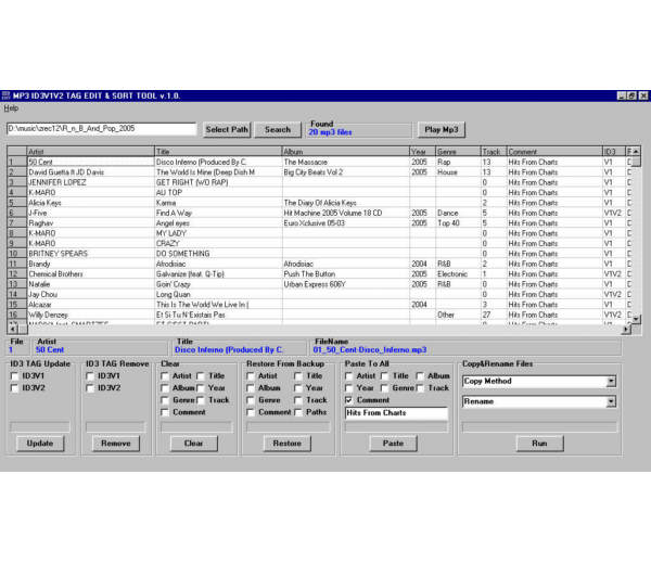 Mp3 ID3v1v2 Tag Edit and Sort Tool 1.0