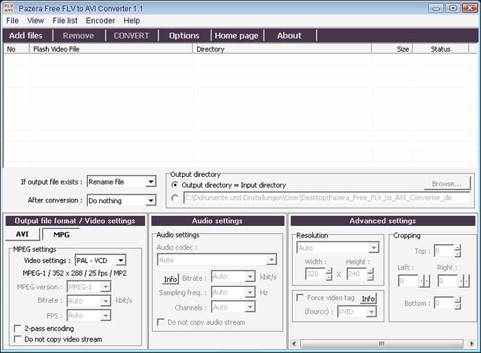 Pazera Free FLV to AVI Converter 1.9