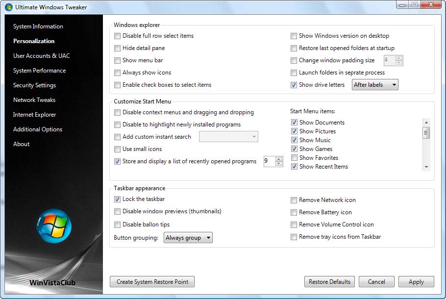 Ultimate Windows Tweaker 2.1
